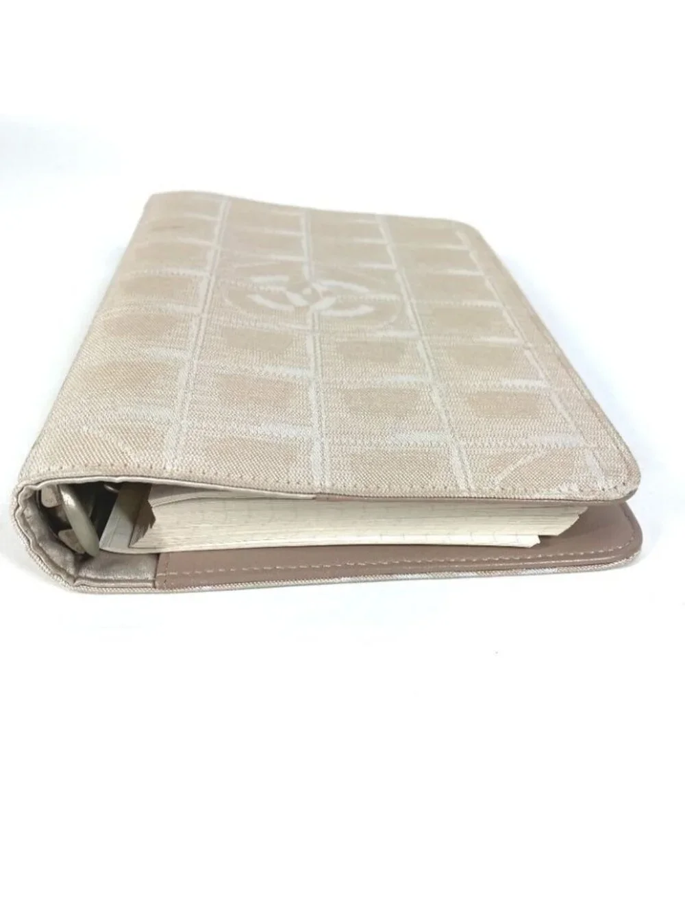 Chanel Notebook Cover Logo Nylon Canvas Beige